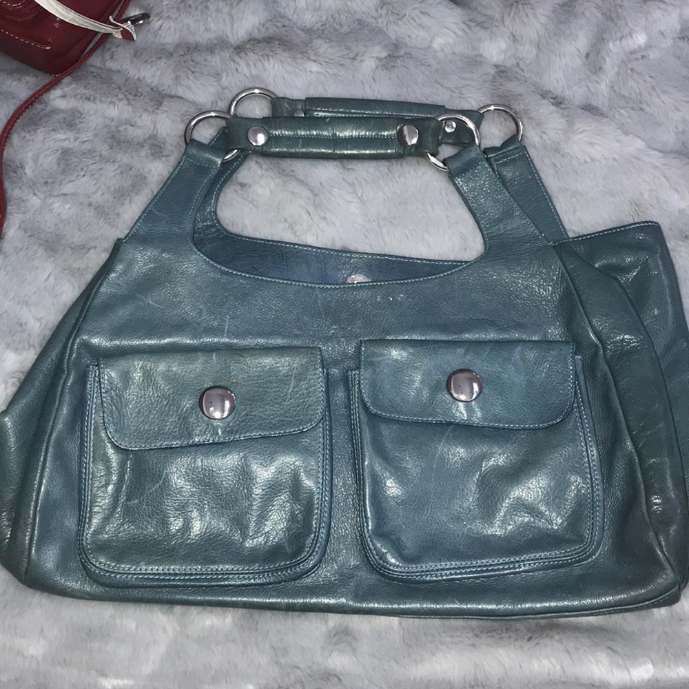 Kooba Muted Blue Leather Satchel